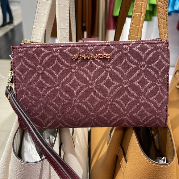 Michael Kors Jet Set Travel Large Double-Zip Wristlet-Wallet-PhoneHolder Oxblood - Picture 7 of 16